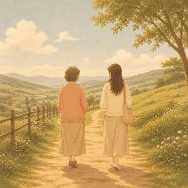 담연 심리상담센터 고부갈등 상담 프로그램 상세 안내 이미지4. 두 여성이 오솔길을 나란히 걷고 있다.
